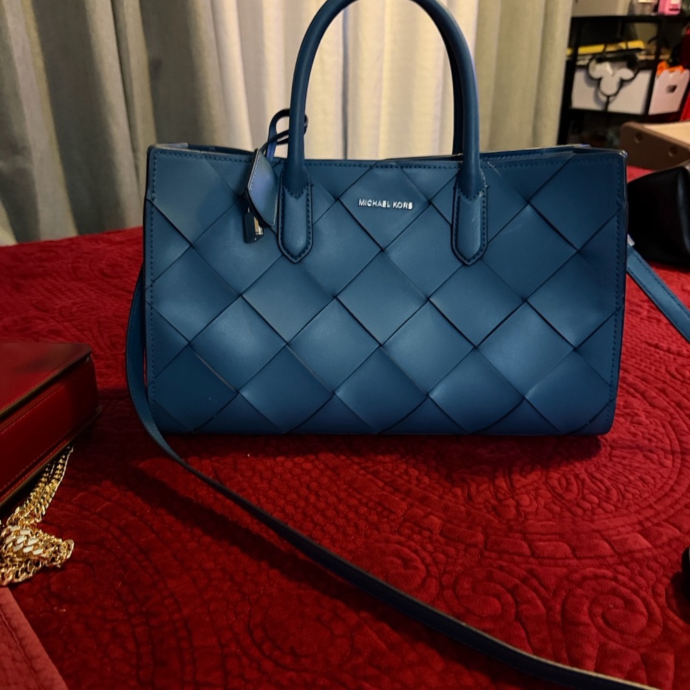 Michael Kors Teal Woven Satchel - Picture 2 of 8